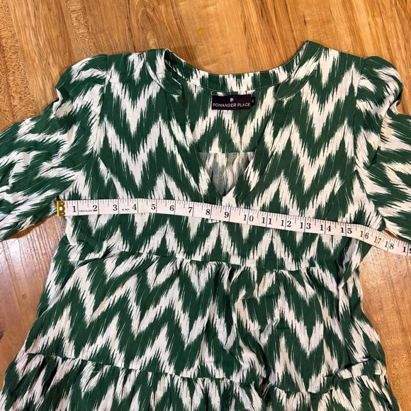 Pomander Place Green Ikat Kenzo Tuckernuck Tiered Summer Mini Dress Size S - Picture 6 of 8